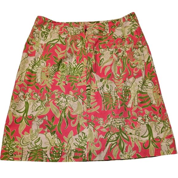 LILLY PULITZER VINTAGE ELEPHANT GIRAFFE PINK GREEN PENCIL SKIRT LINED SIZE 0 - Picture 6 of 8